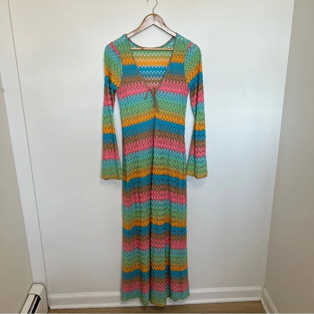 Show Me Your MuMu Vacay Coverup Crochet Maxi Dress Size Small - Picture 3 of 6